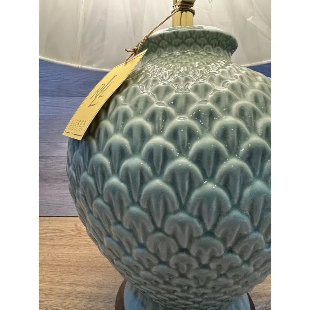Ralph Lauren Green Pineapple Lamp 26” Shade Ceramic & Wood Base~New with Tag - Picture 7 of 12